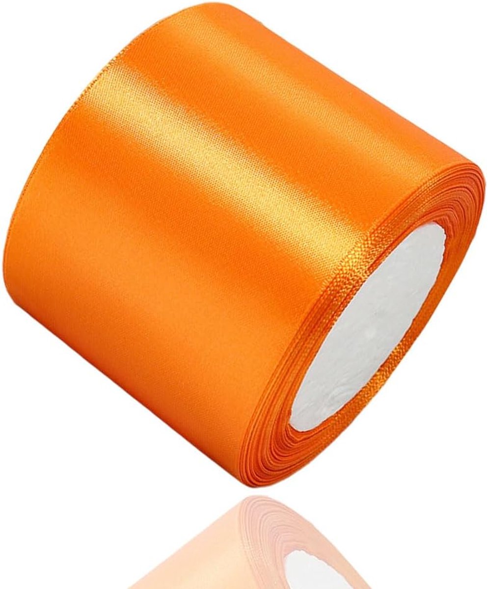 Lint oranje 75 mm, 22 meter decoratief cadeaulint, breed lint, stoffen lint voor bruiloft, doop en verjaardagsgeschenken