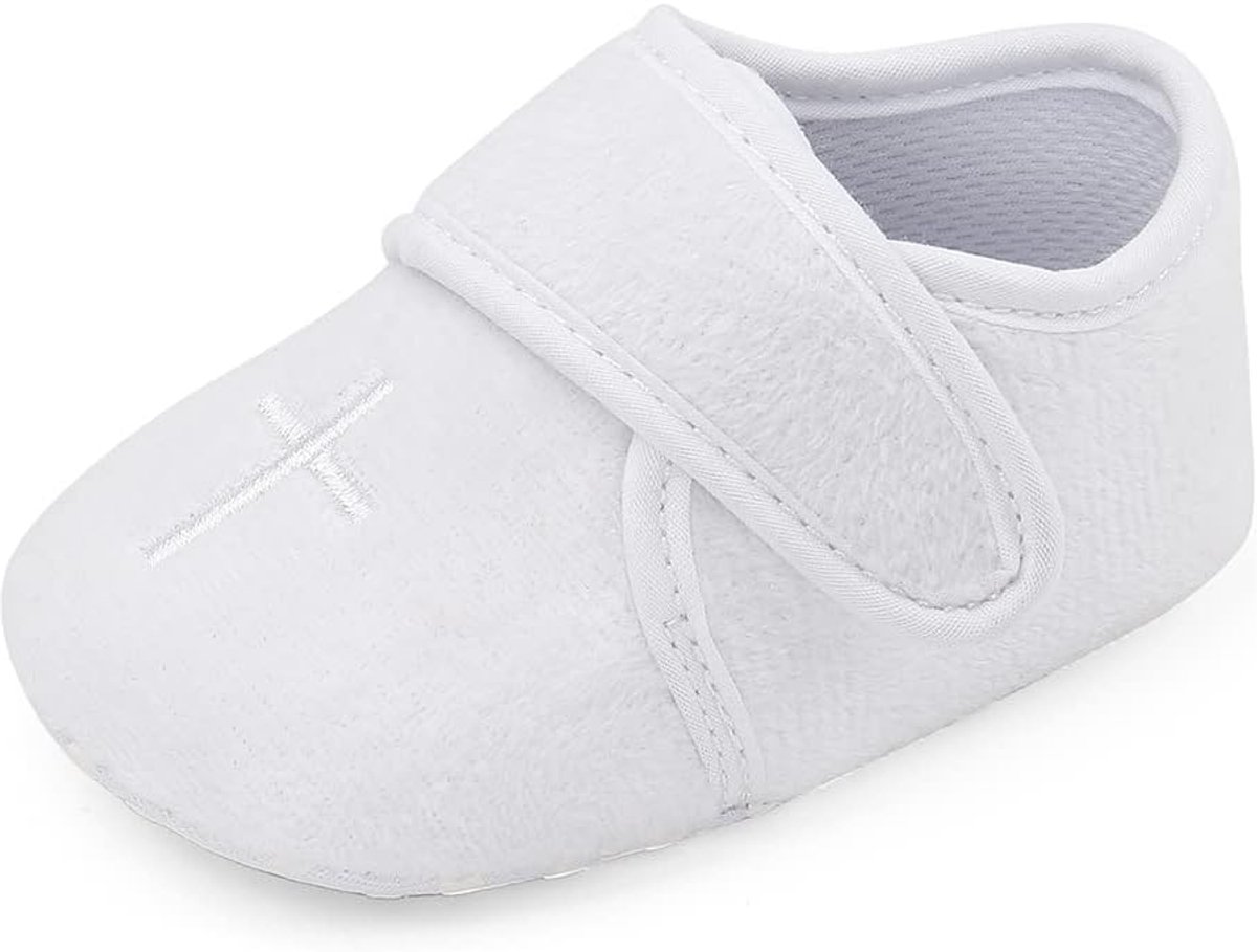 Doopschoenen voor pasgeborenen, babyschoenen, eerste stappen voor meisjes met zachte zool, antislip, wit