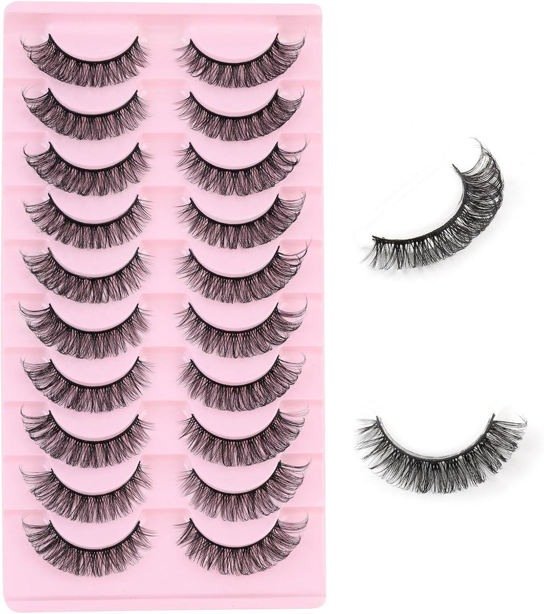Valse Wimpers - 10 paar Russische strip-wimpers, pluizige, piekerige wimpers, D-krullen, herbruikbare hybride, faux nerts, natuurlijke look