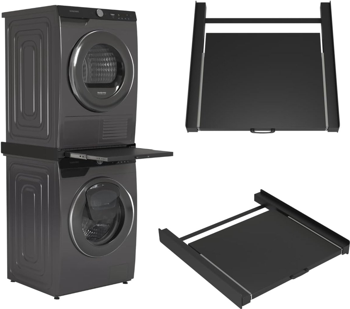 Wasmachine Droger - Stapelkit voor Wasmachine en Droger - Universeel Tussenkader XL, Geschikt voor Elke Combinatie van Apparaten - Kleur: Zwart, Duurzaam en Ruimtebesparend