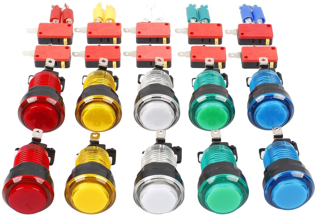 10 x LED Arcade-toetsen, met Micro Switch Mame Multicade, keuze uit 5 kleuren