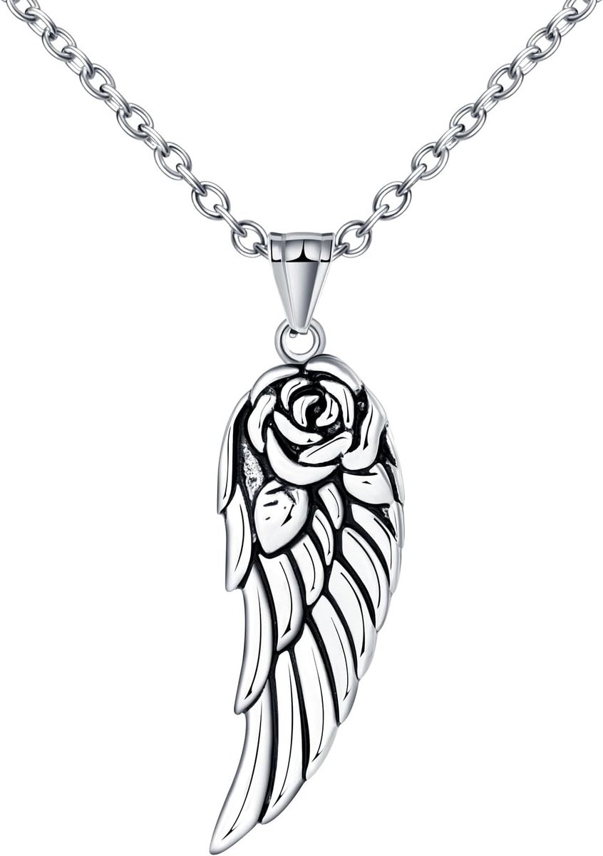 Mannen Vrouwen Angel Wings Kettingen Hangers Creatieve Rose-Veer Rvs Hanger met 55Cm Ketting Klassieke Halsbanden Nieuwigheid Sieraden