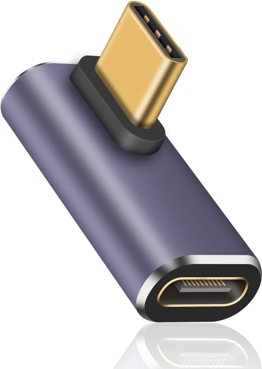 USB C 90 graden adapter 40 Gbps, USB C-hoekadapter ondersteunt 8k@60HZ en 100W snel opladen, compatibel met Thunderbolt 3/4, laptop, tablet en meer Type C-apparaten