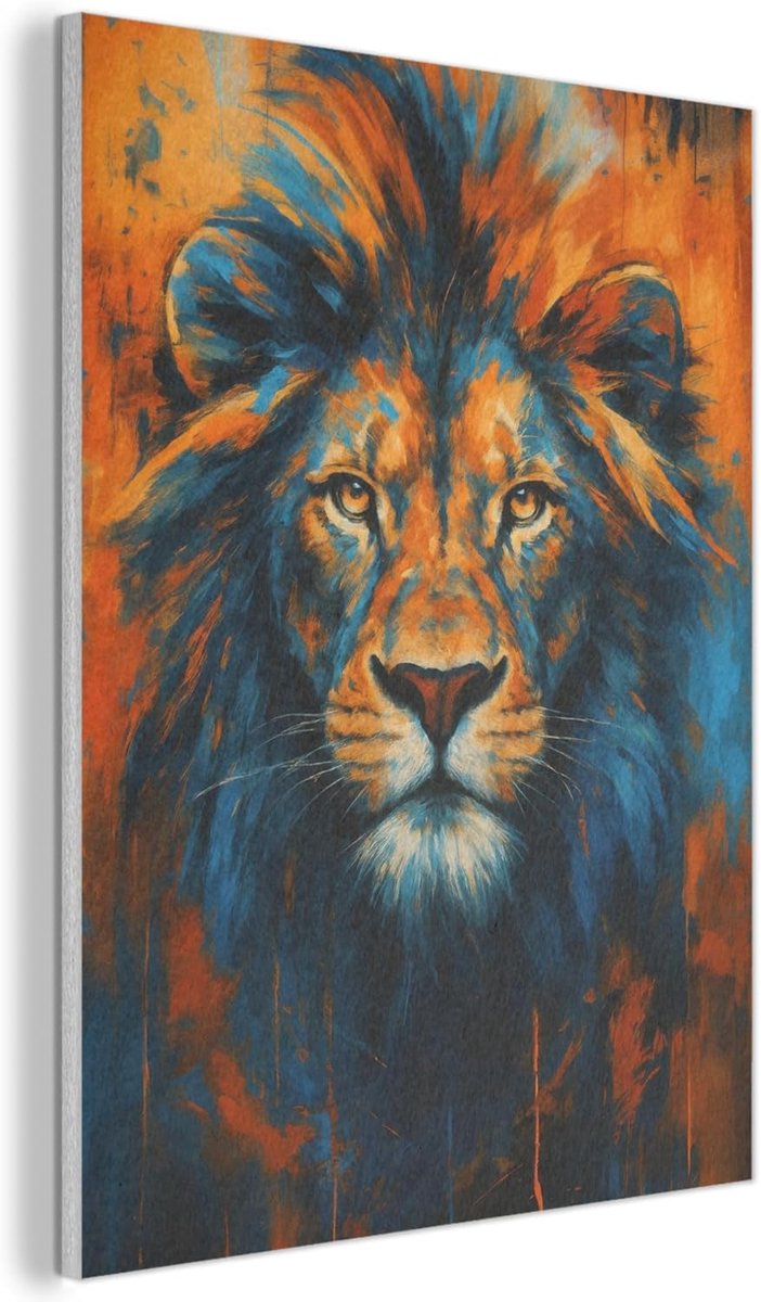 Vilten Wandpaneel 70x100 cm Kamer Muurdecoratie Woonkamer Slaapkamer Room Decor Wall Decoration Felt Art Panel Schilderij - Leeuwenkop - Oranje
