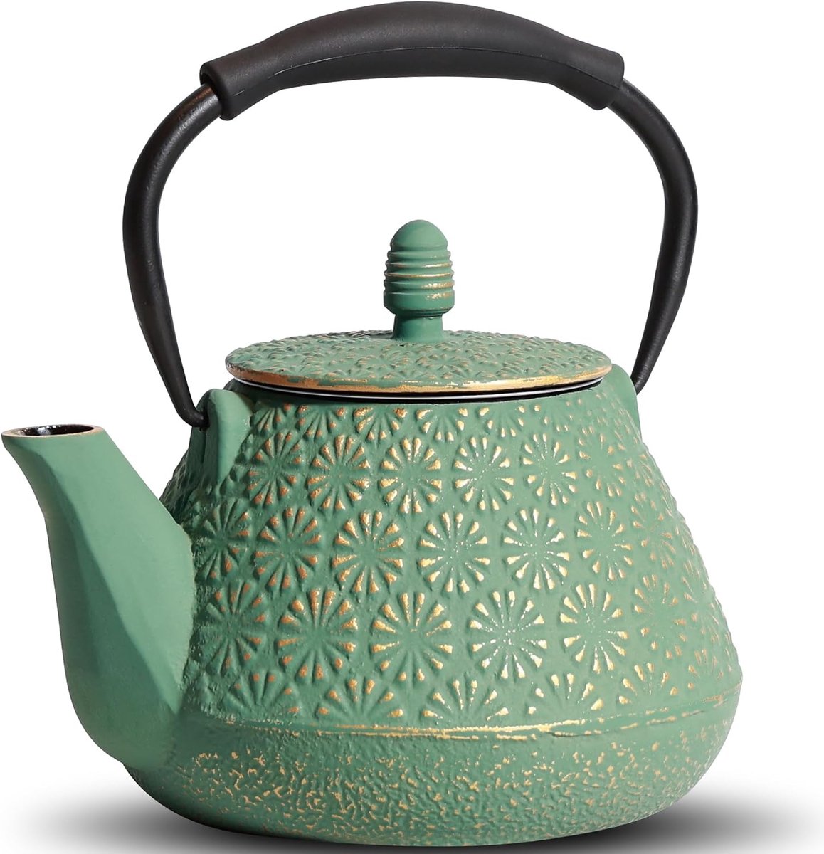 theepot, 32 oz theeketel met infuser voor fornuis, Sakura bloesem patroon Japanse theepot voor thee en koffie gecoat met geëmailleerd interieur, siliconen handvat 950 ml groen