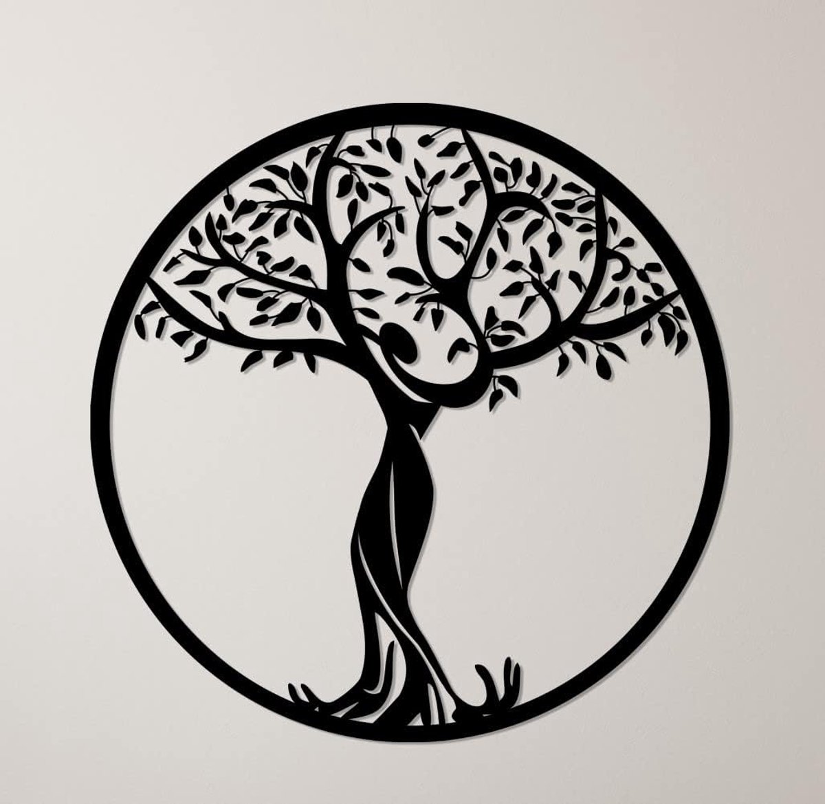Dv decovieno Levensboom, ronde wanddecoratie, ingelijst, levensboom, metaal, wanddecoratie voor huis, woonkamer, slaapkamer en kantoor, groot spiritueel design, cadeau, muurkunst van metaal (20 cm)