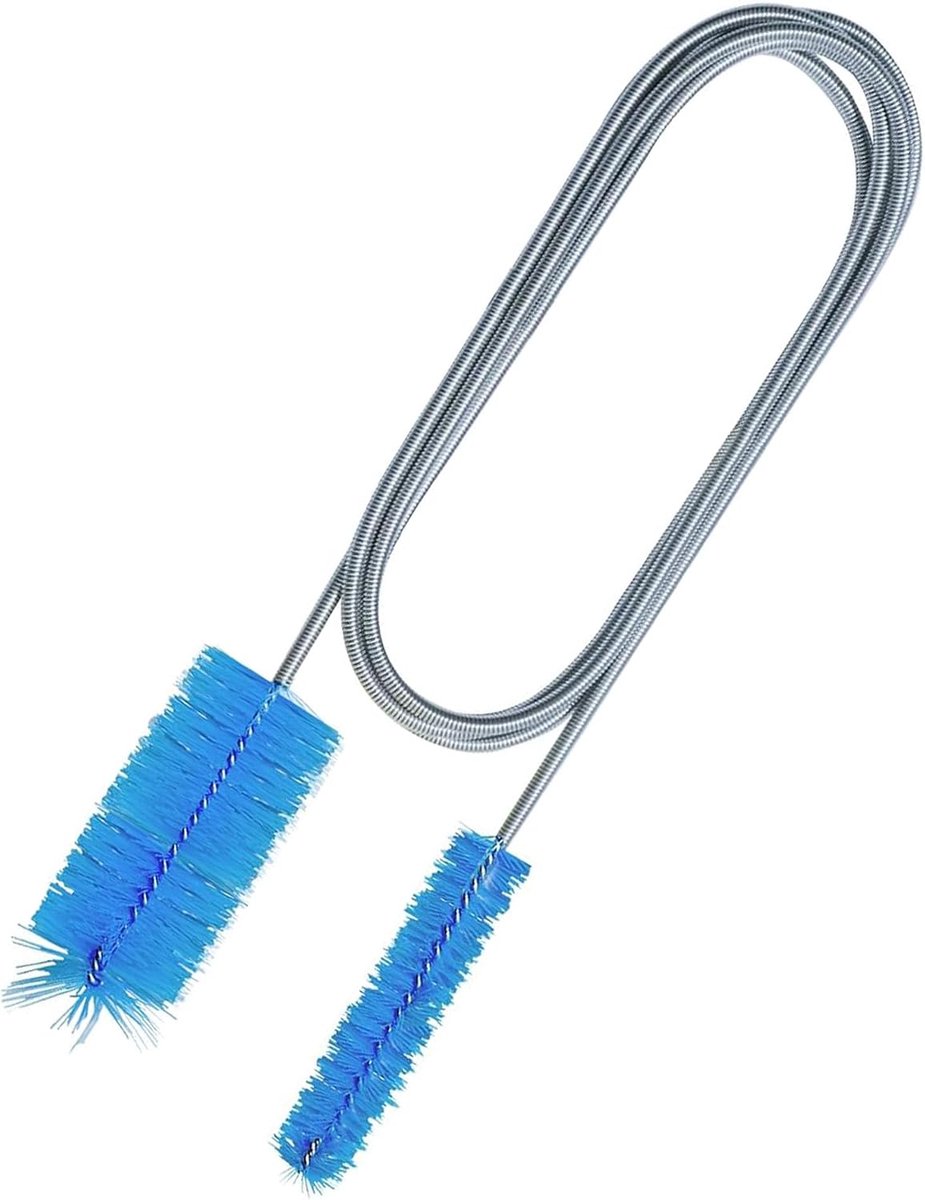 reinigingsborstel, 155 cm dubbele kop, flexibele reinigingsborstel, aquarium, reinigingsborstel, slangreinigingsgereedschap, slangreiniger, slangen, filter, buisborstel, voor aquarium, blauw