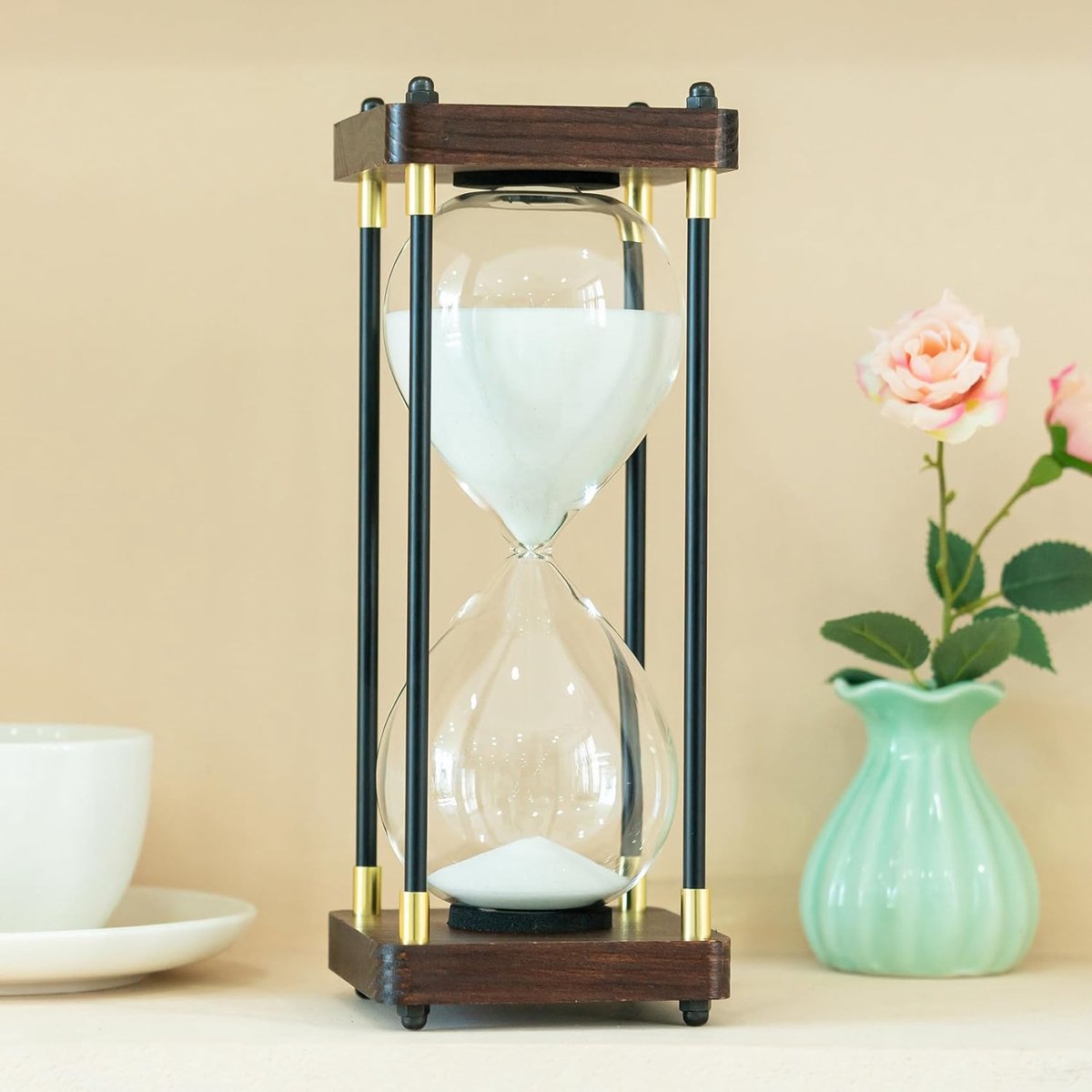 vintage houten zandloper, 60-minuten-timer, witte decoratie voor thuis, keuken, kantoor