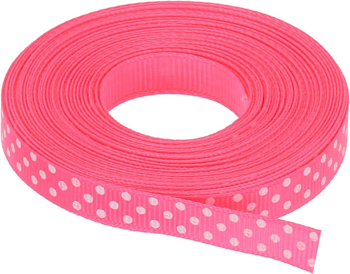 Linten, 25 m, 2,5 m, lichtgevend roze met witte stippen, lint, strik, decoratie voor handwerk, geschenk, verpakking, bruiloft, knutselen, handwerk
