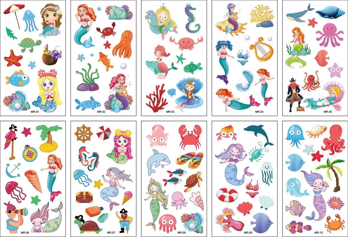 10 stuk Tattoo Sticker Gezicht Hand Cartoon Nep Tatoo Tijdelijke Waterdichte Taty model MR Meermin
