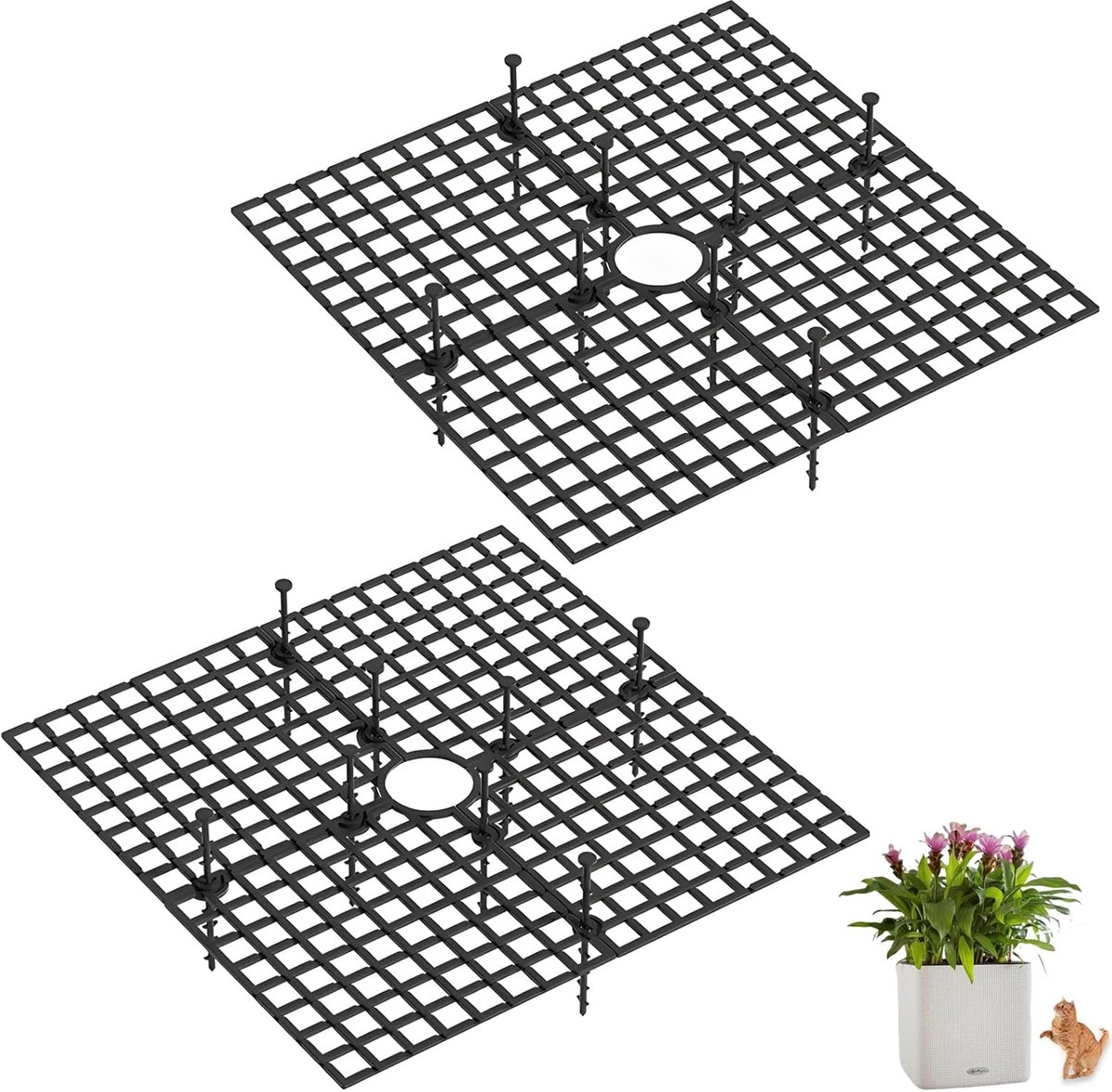 Plantenpot beschermers 30 cm - zwart - 2 stuks - bescherming tegen dieren en kinderen - voorkomt uitdelen van aarde - ShopVlot