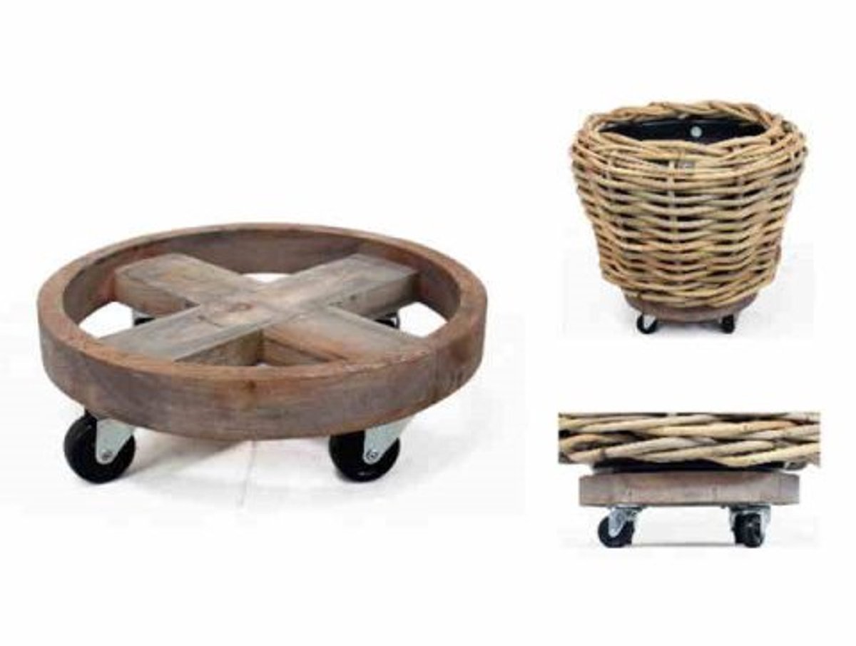 Plantenstandaard Op Wielen - 43 x 11 cm - Hout