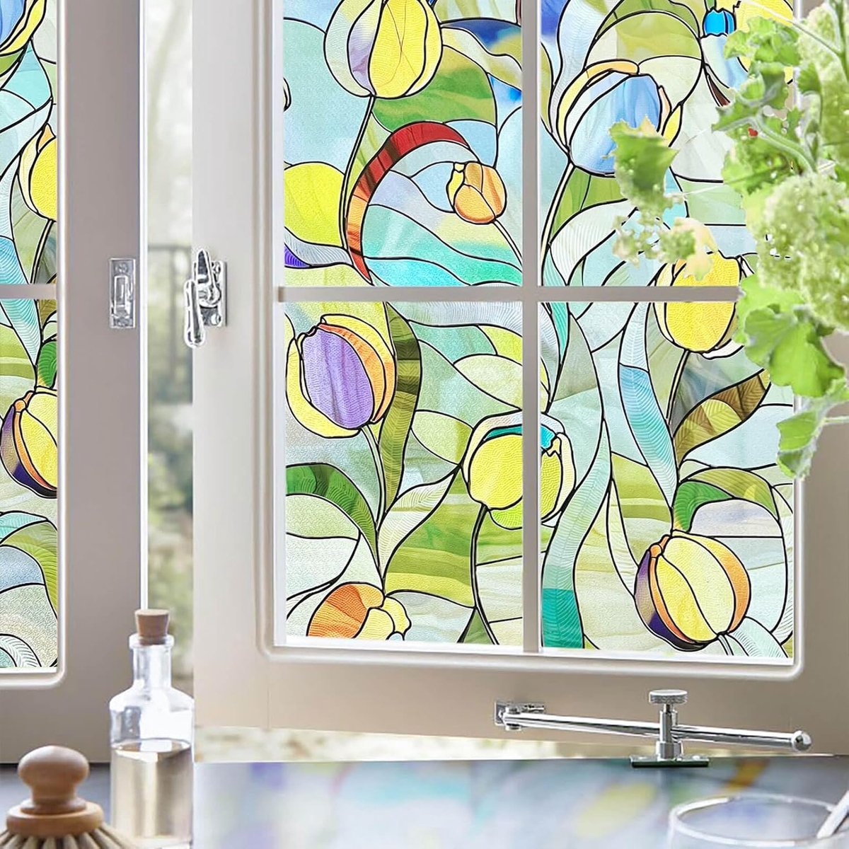 Raamfolie 3D gekleurd 60 x 90 cm - Daisies - UV- en warmtebescherming - Perfect voor badkamer en voordeur - m-winkel