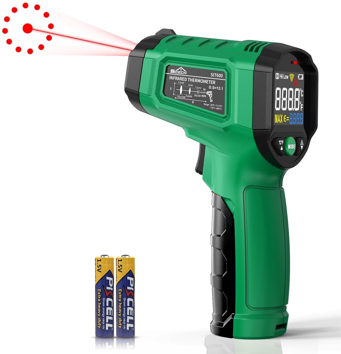 Infraroodthermometer -50℃ tot 600℃ - groene kleur - verstelbare emissiviteit - ideaal voor koken - ShopVlot