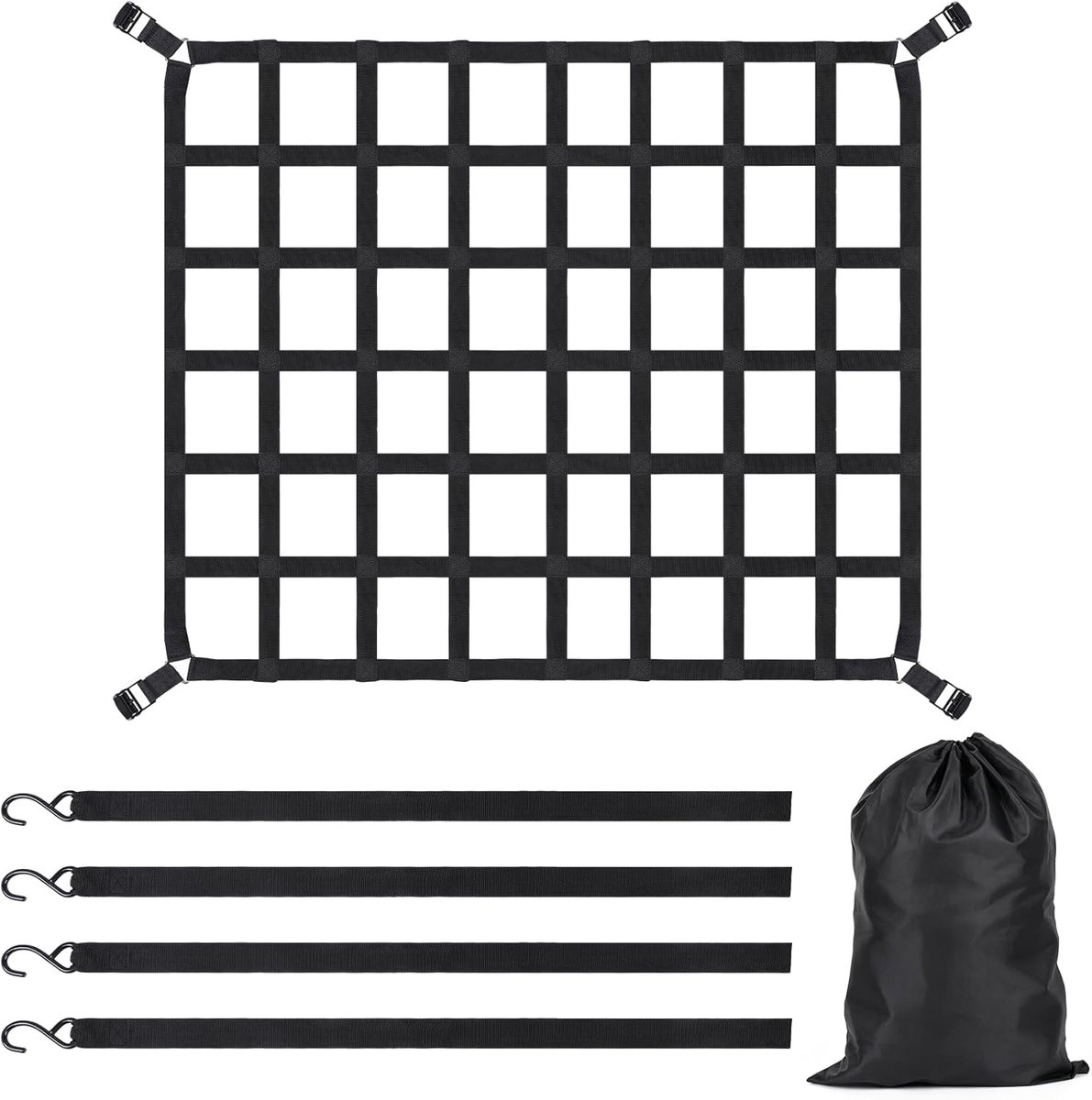 Cargo net 127 x 106 cm - verstelbaar met ratel en 4 riemsloten - stevige net voor veilig vervoer - ShopVlot