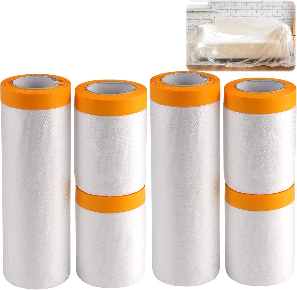 Thijox - 6 Rollen Transparante Afdekfolie met Plakband 55cm x 20m + 150cm x 20m, Waterschilderfolie, Zelfklevend, Perfect voor Schilderen, Klussen en
