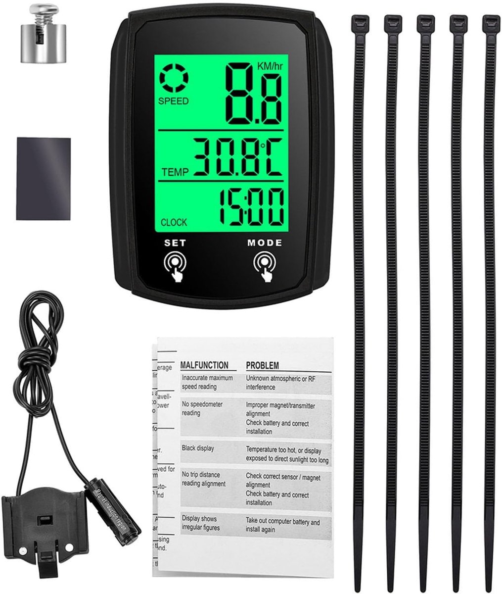 Fietscomputer LED Digitale Snelheidsmeter - Bedraad - Touchscreen met Backlight - ShopVlot