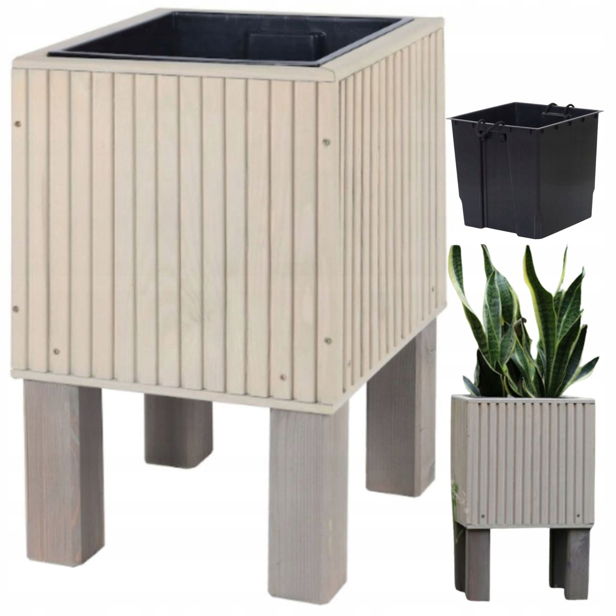 Houten Balkonplantenbak met Potpootjes - 34x34x53cm