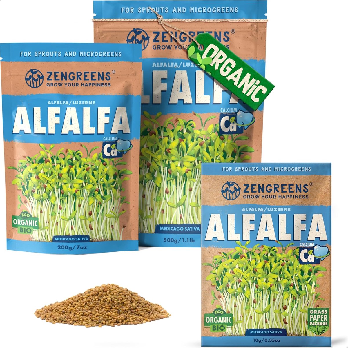 Alfalfa zaden 10g, 200g of 500g - Biologisch - Hoog kiempercentage - Gezonde microgreens - ShopVlot
