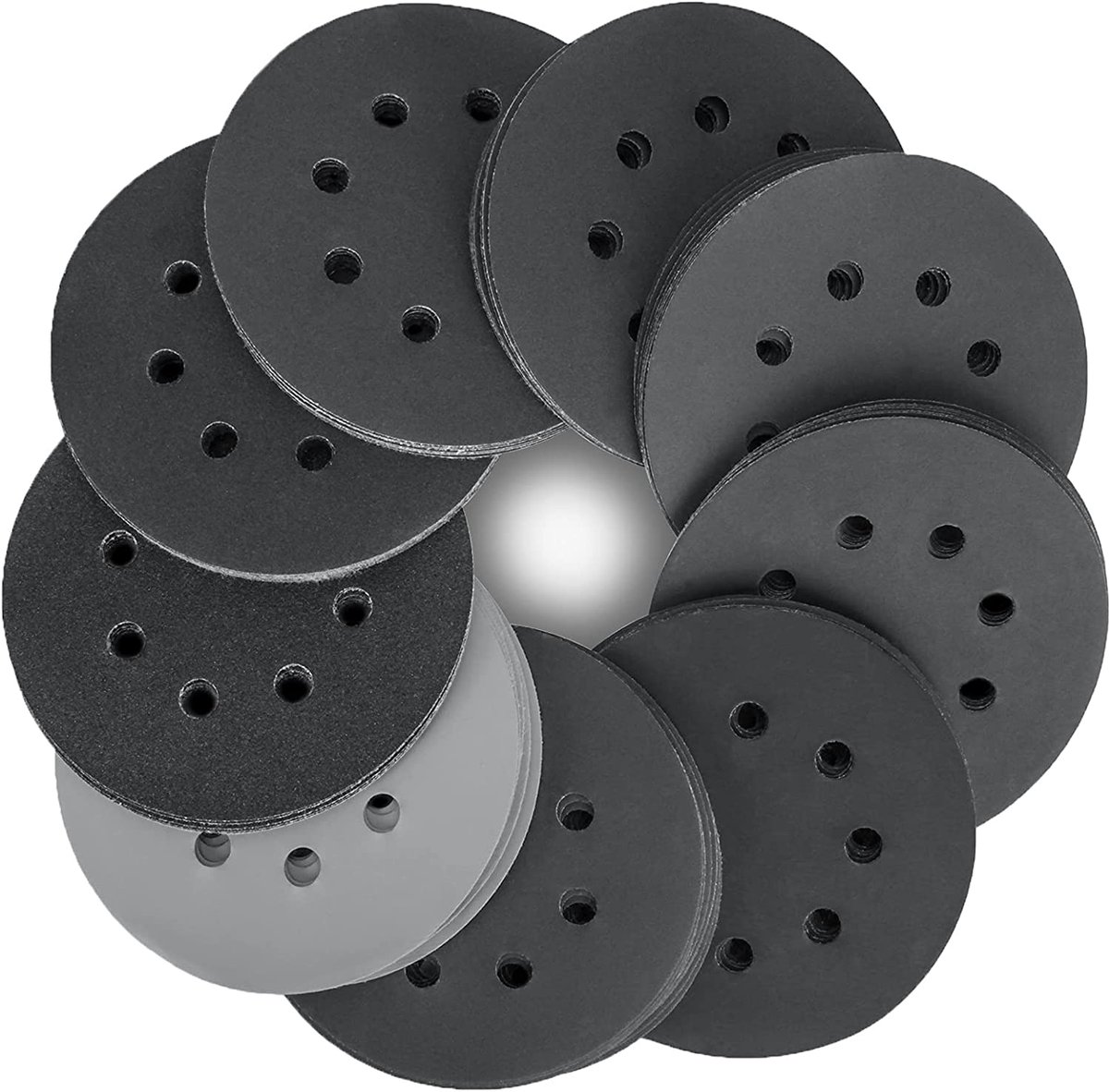 Orbital schuurdiscs 125mm - 80 stuks siliconen carbide schuurpapier - diverse korrelgroottes - SnelShoppen
