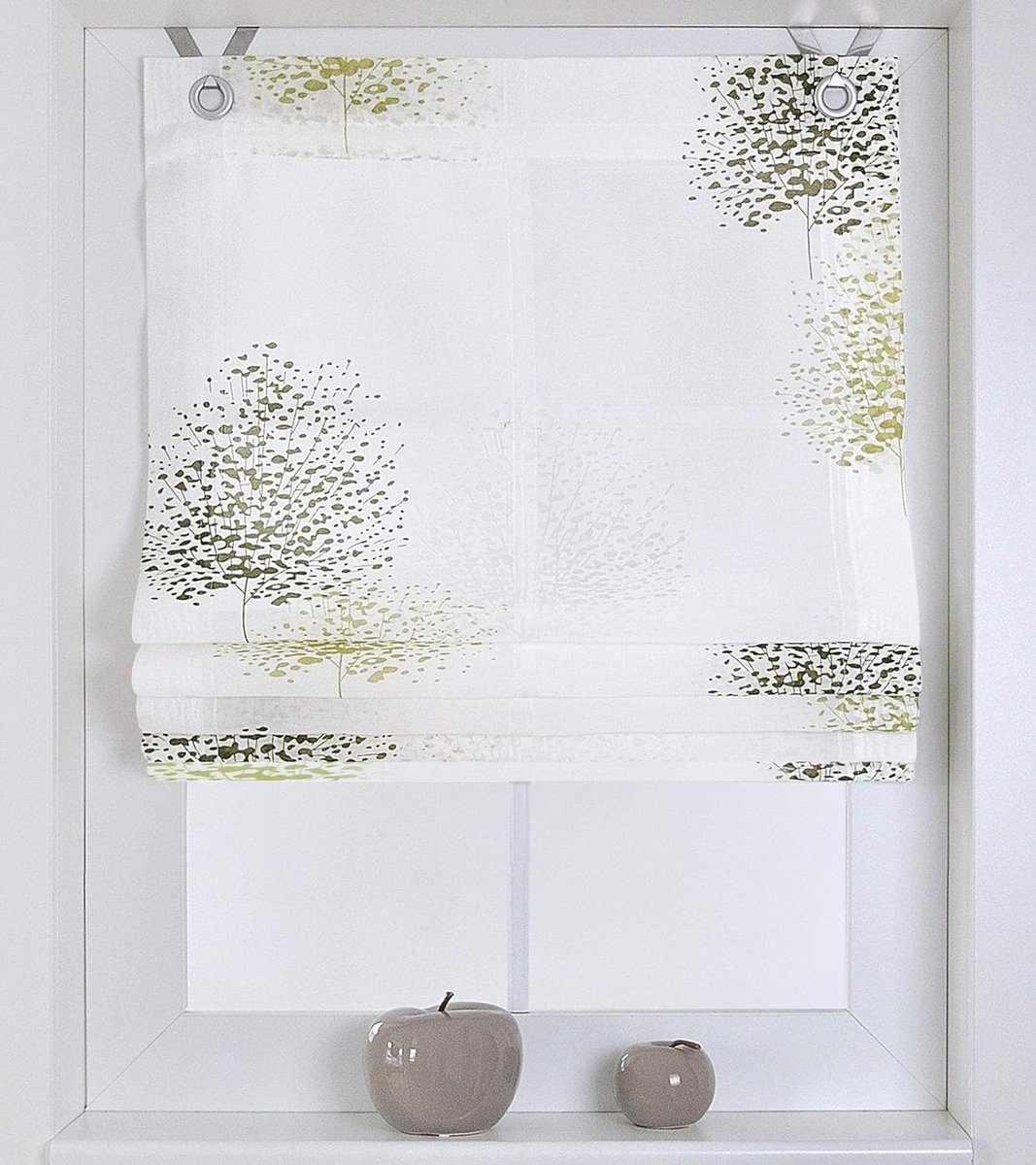 SnelShoppen - Vouwgordijn Bellinda voor Bevestigen met Haakjes, Zonder Boren, Vrijhangend Wit/Groen 45x140 cm, Ideaal voor Woonkamer, Keuken, Kinderka