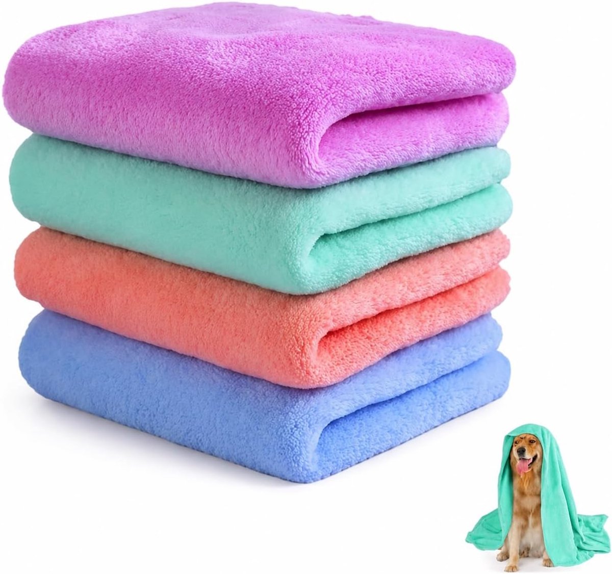 Hondendeken, Set van 4 Microvezel Handdoeken - Extra Absorberend - Cuddly en Sneldrogend - SnelShoppen