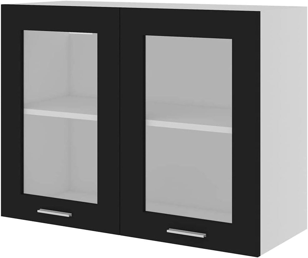 Hanging Glass Cabinet - Keukenkast Zwevend - Keuken Opbergen - Twee Deuren - 80x31x60 cm - Zwart