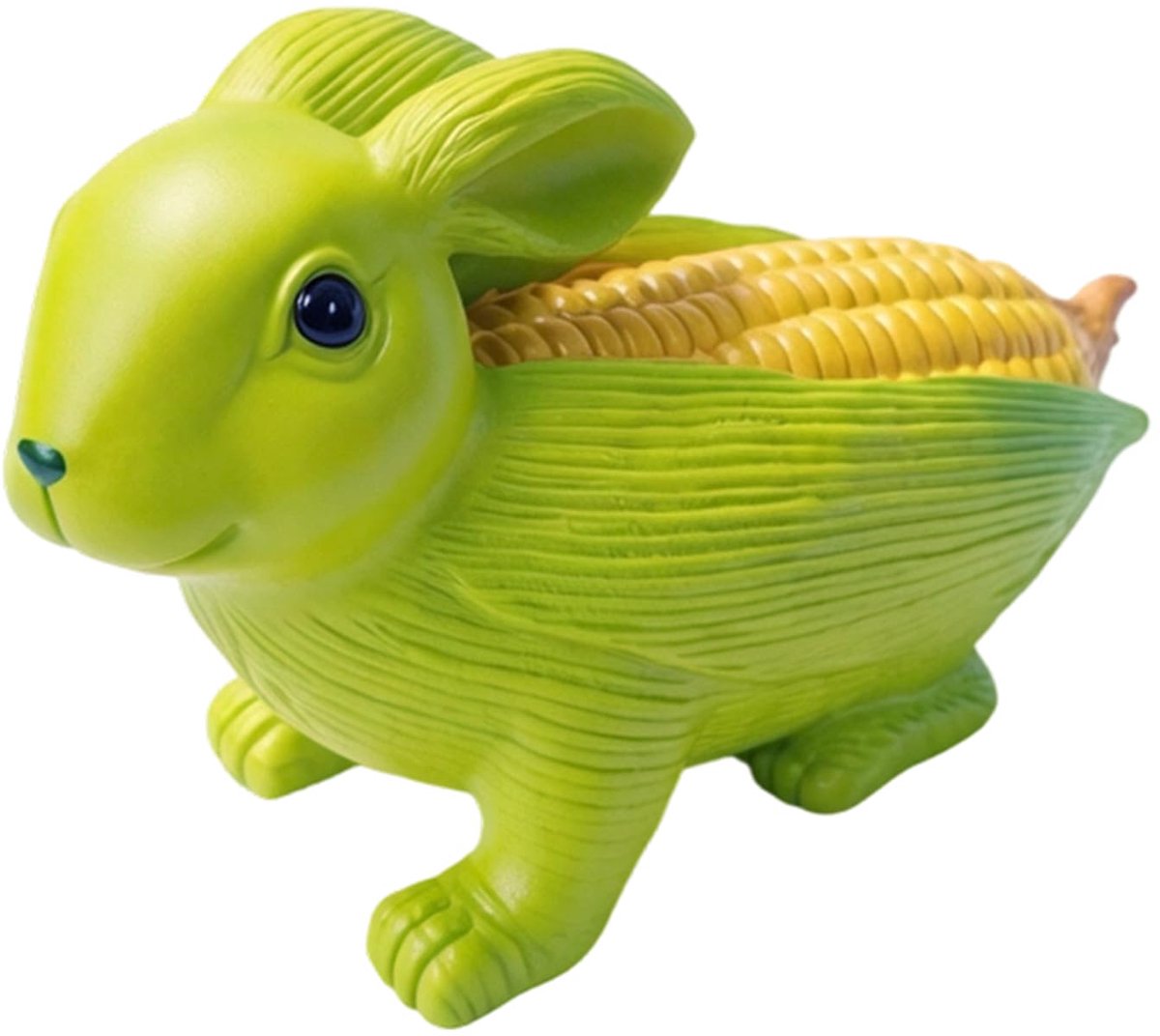 Tuindecoratie konijnenbeeld 17 x 10 x 7 cm - weerbestendig polyresin - grappig maïs-design - ShopVlot