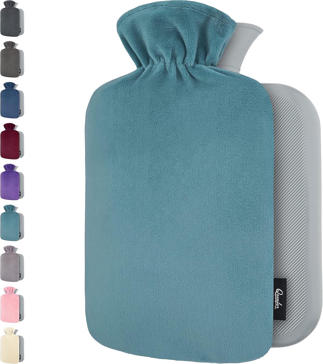 Warmwaterkruik 2 l - zachte premium fleece hoes - groenblauw - verlichting bij menstruatiekrampen - ShopVlot