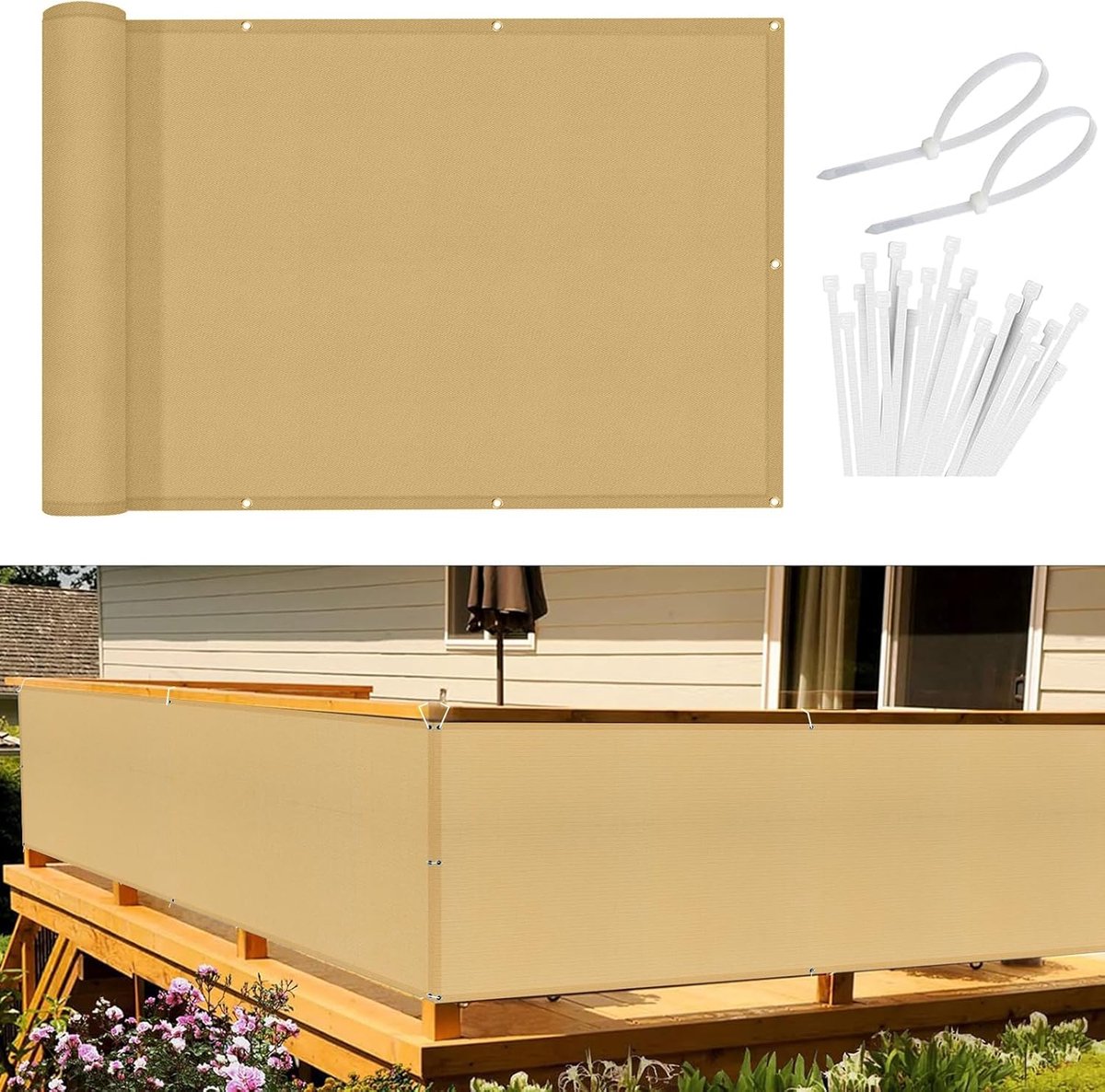 Balkonscherm 90x500 cm - PES Materiaal - Waterdicht en UV-bestendig - Privacy bescherming voor balkon - ShopVlot