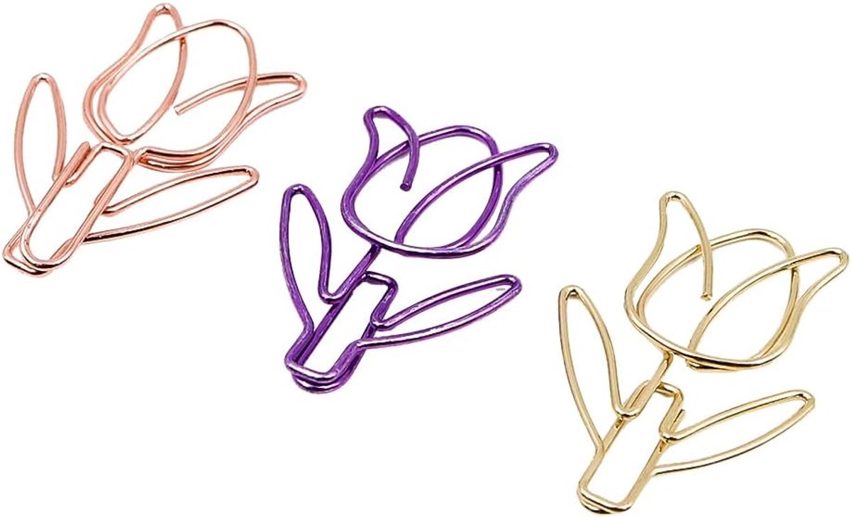 Papierclips 30 Stuks - Multicolour Tulpenvorm - Robuust Staal - Perfect voor Kantoor en Thuis - ShopVlot