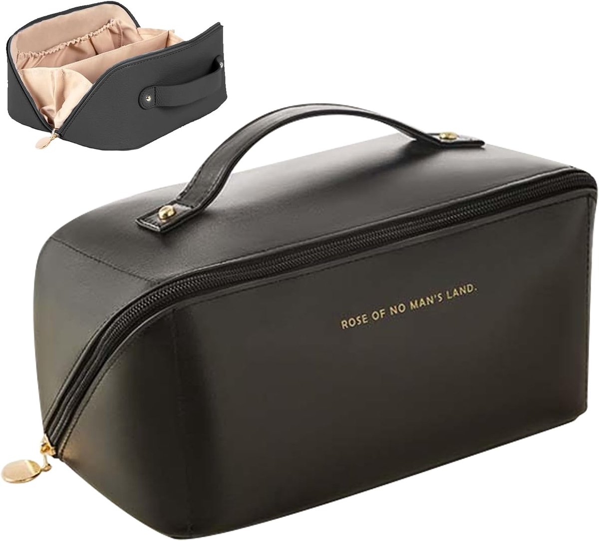 Make-up tas grote capaciteit - zwarte toilettas met handvat - Organizer voor cosmetica en toiletten - ShopVlot