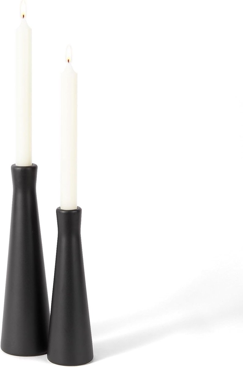 Kaarsenhouders set van 2 - keramisch - mat zwart - voor sfeer in huis - ShopVlot