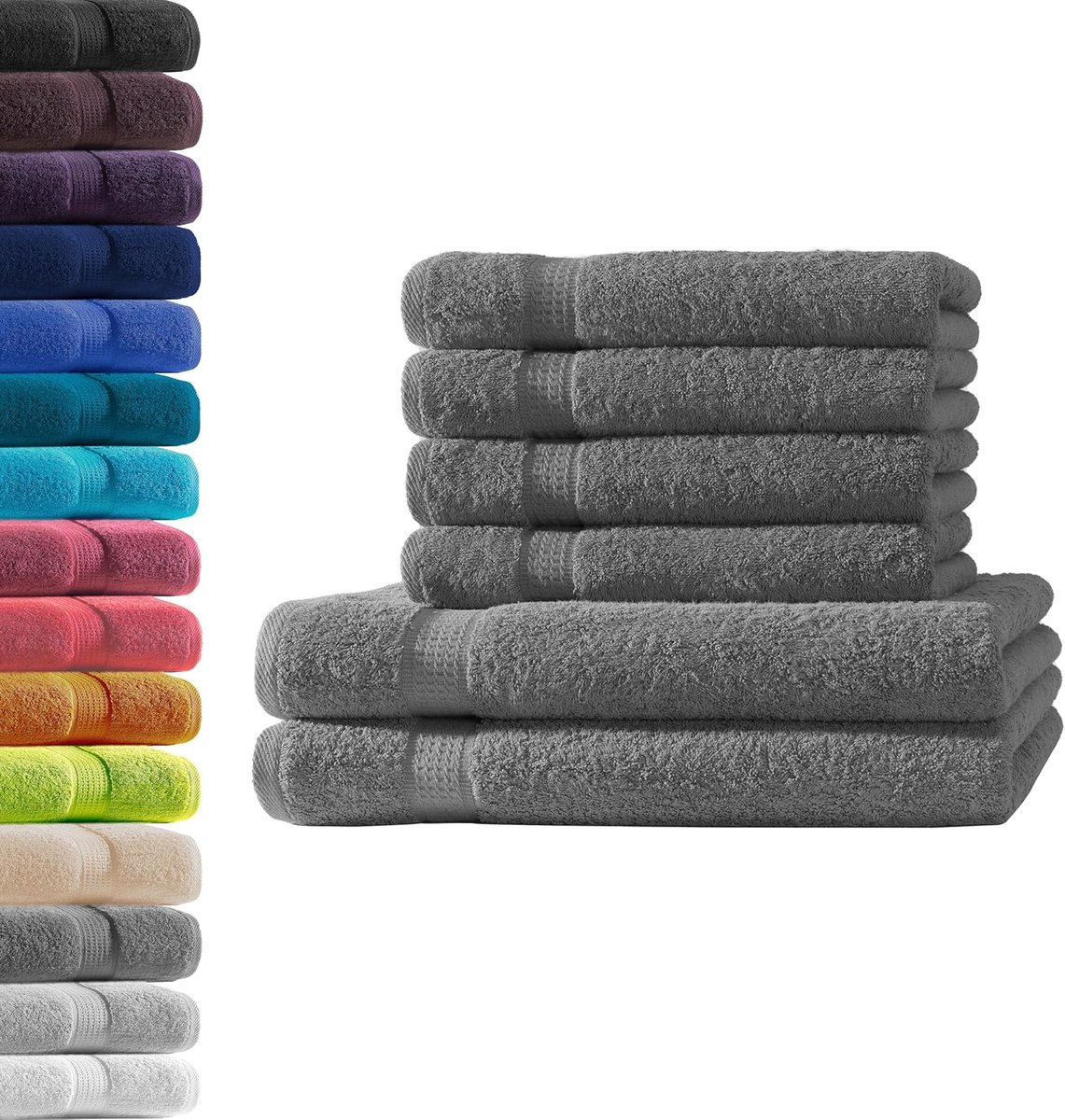 Handdoeken set 6-delig - anthraciet - 100% katoen - perfect voor sauna en thuis - ShopVlot
