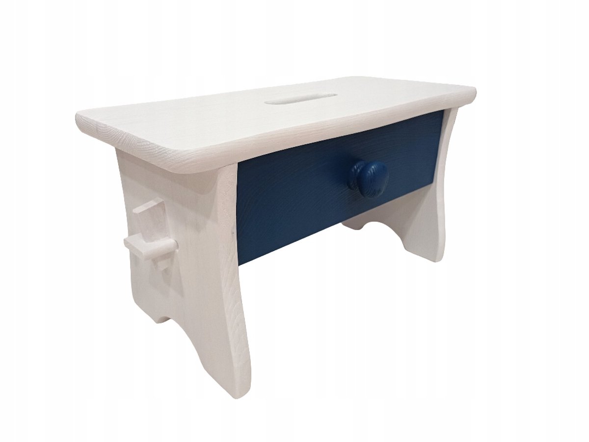 Witte houten kan met blauw dienblad - 24 cm hoog