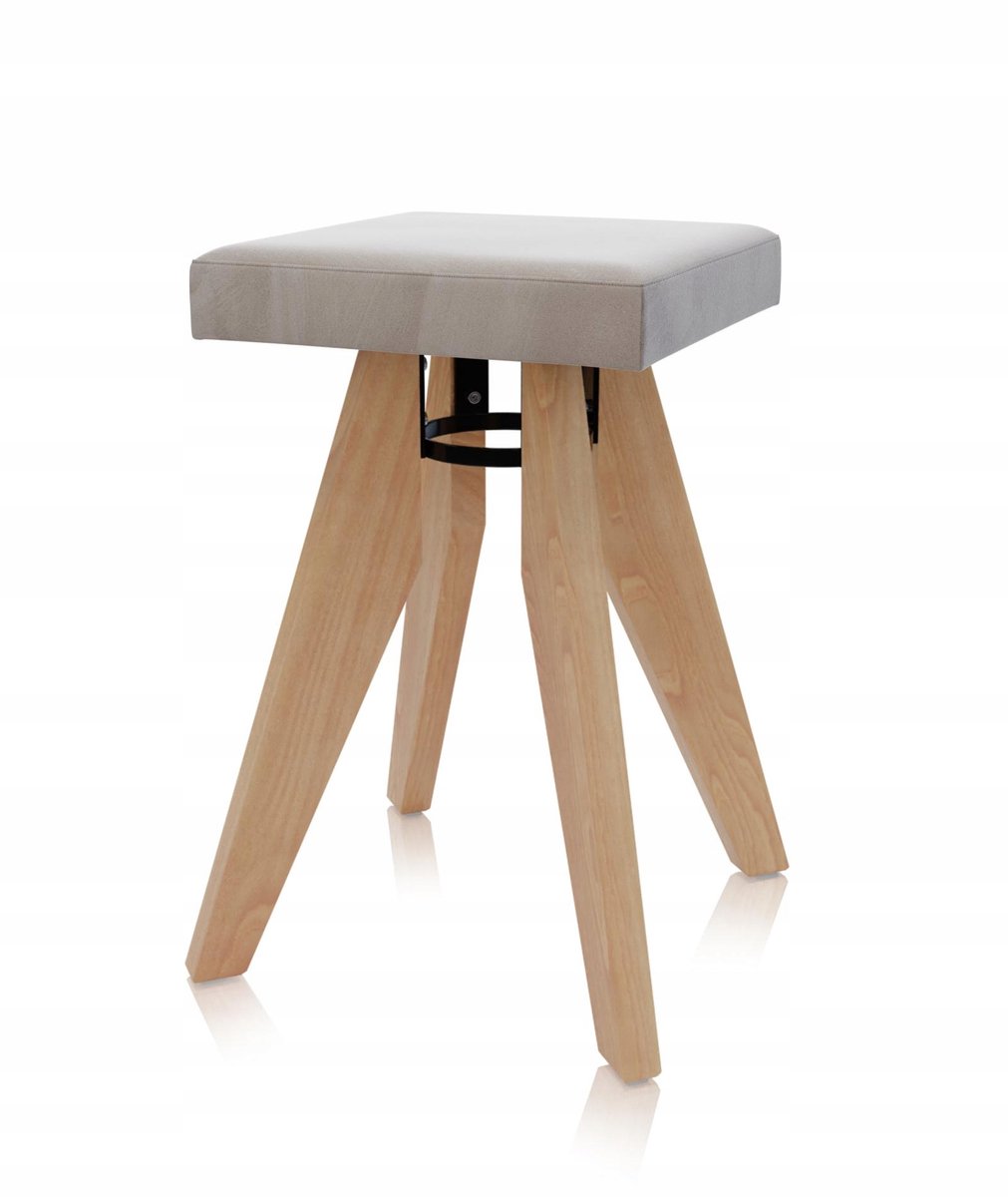 Merkloos Keukentabouret met Houten Frame en Gestofferede Zitting - Steen