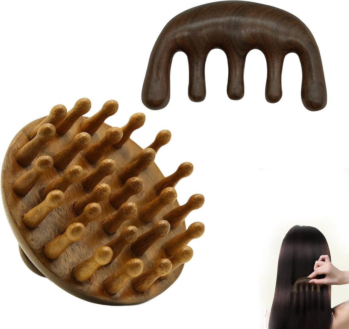 Scalp massager set - houten massageborstels - vijfvinger kam - voor stressverlichting en haargroei - ShopVlot