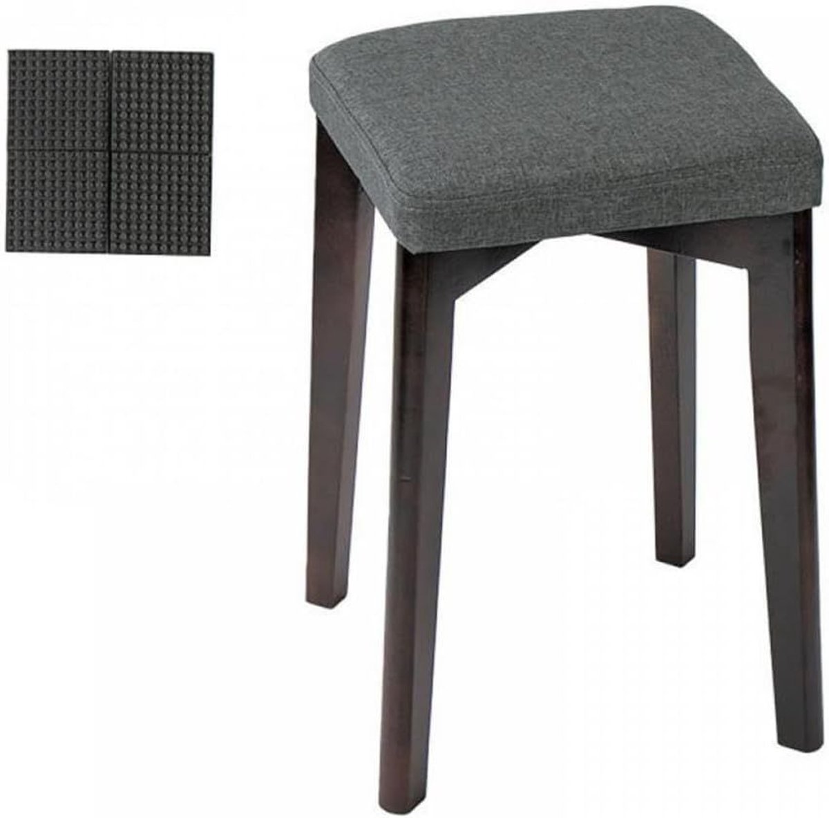 Stijlvolle walnoothouten kruk met grijze bekleding - comfortabel en compact