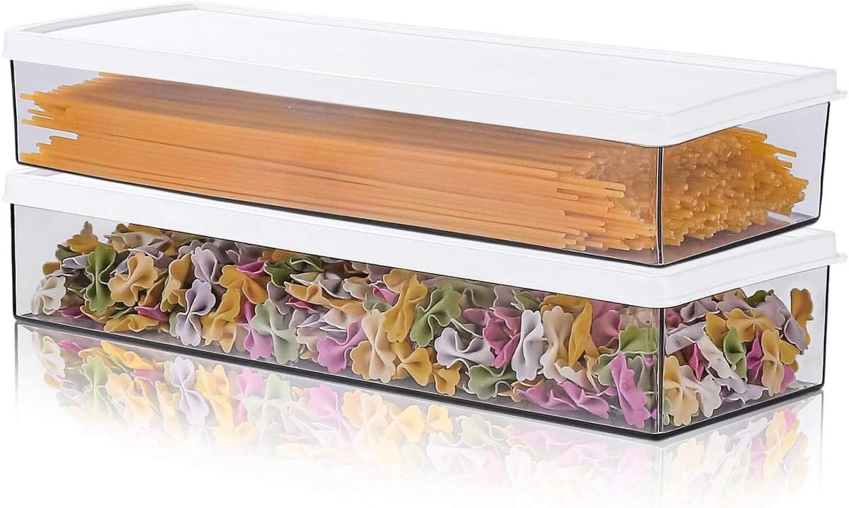 Pasta opslagdozen set van 2 - transparant kunststof - BPA-vrij - ideaal voor het bewaren van spaghetti en snacks - ShopVlot