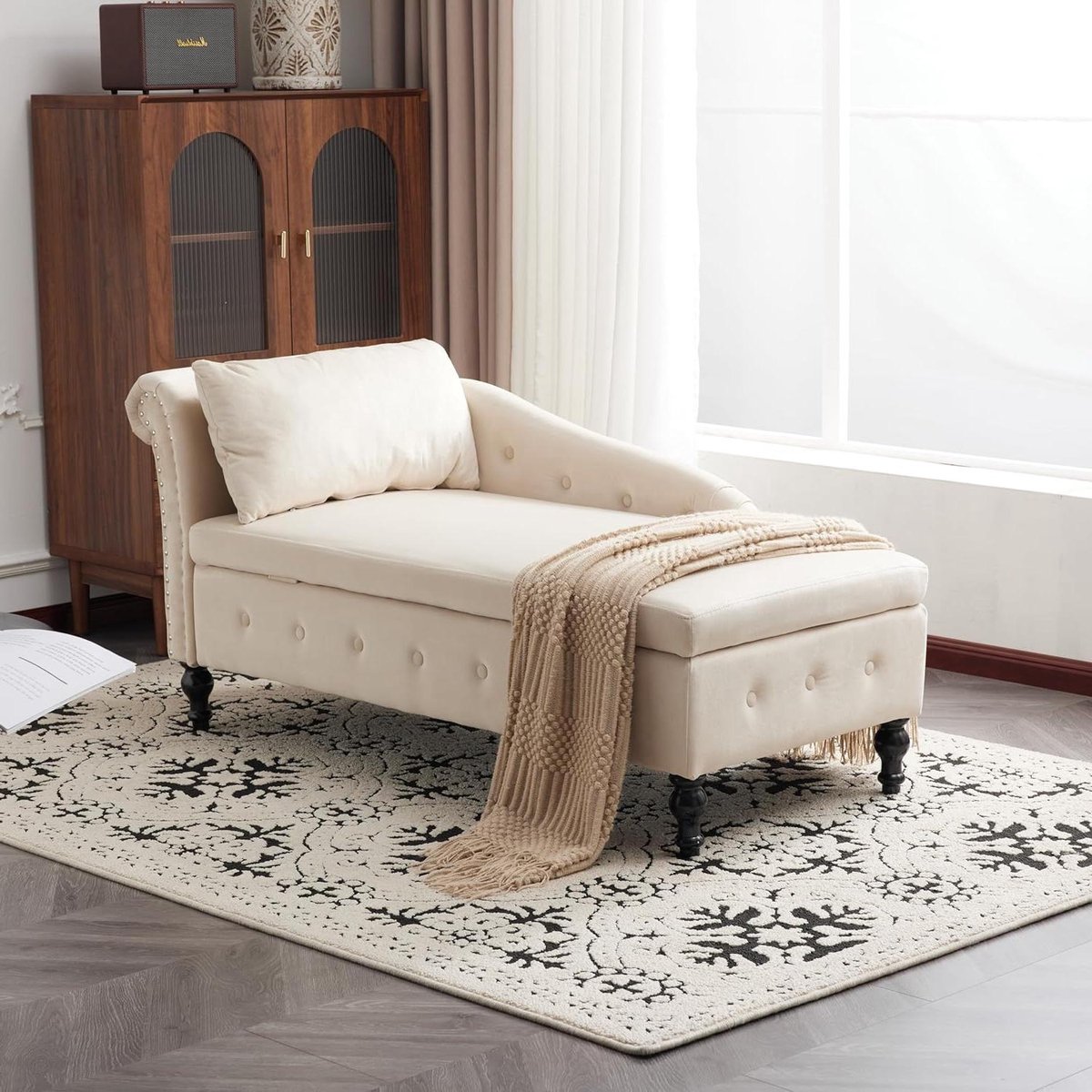 Fluwelen Chaise Longue - Loungestoel Bank - Ontspannen Lezen - Verborgen Opbergruimte - 14
