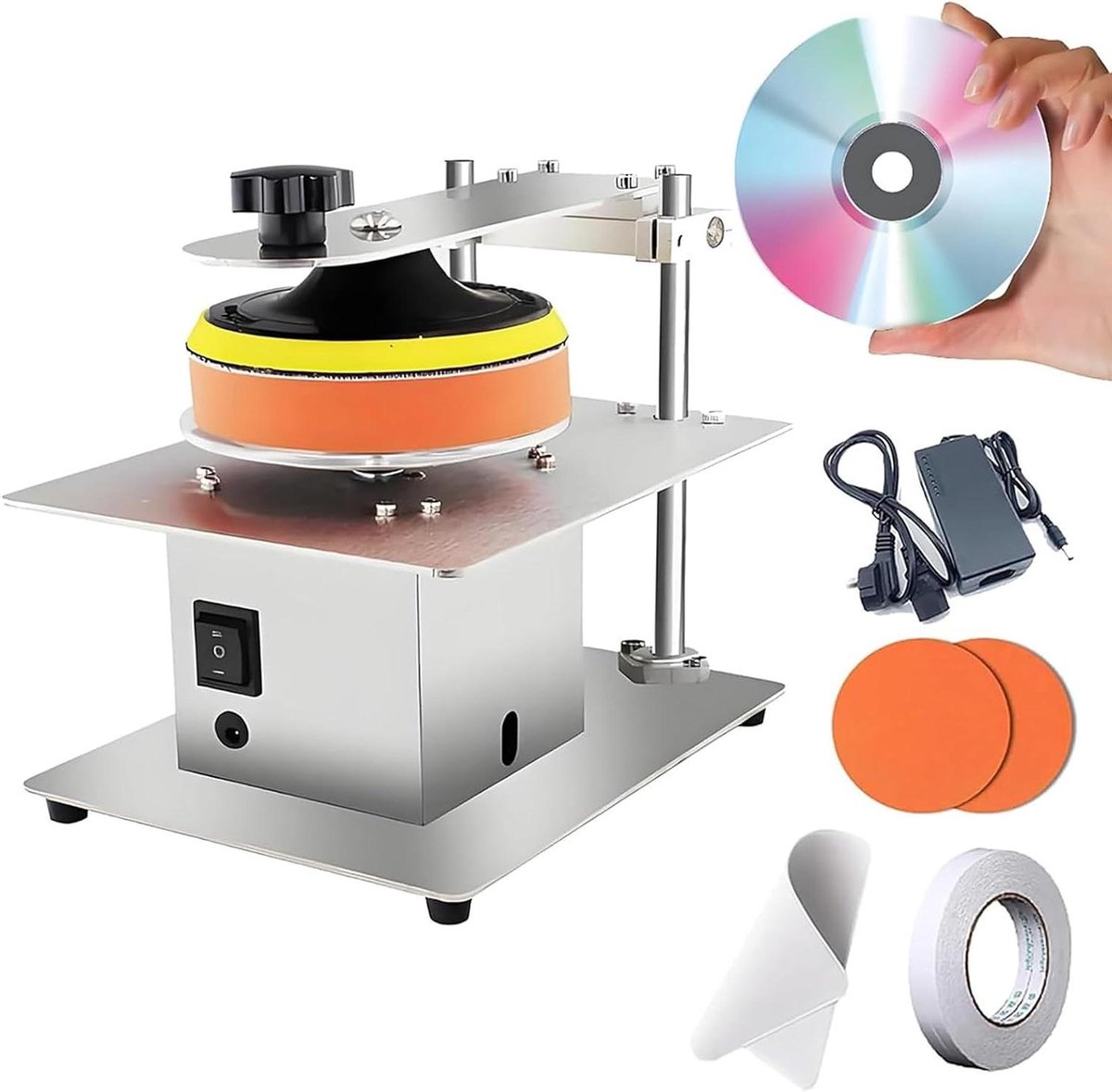 Schijf Reparatie Machine - CD DVD Polijstmachine - Krasverwijdering Dataherstel - Instelbare Snelheid - 200W - Zilver