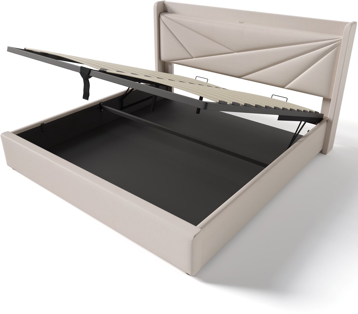 COVREO Bedframe 160x200 cm beige met opbergruimte, usb-c, zonder matras