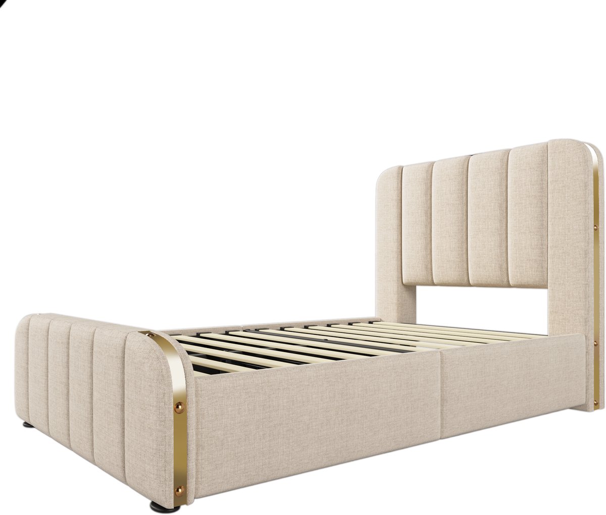 COVREO Bedframe 90x200 cm, beige linnenlook, 4 lades, zonder matras
