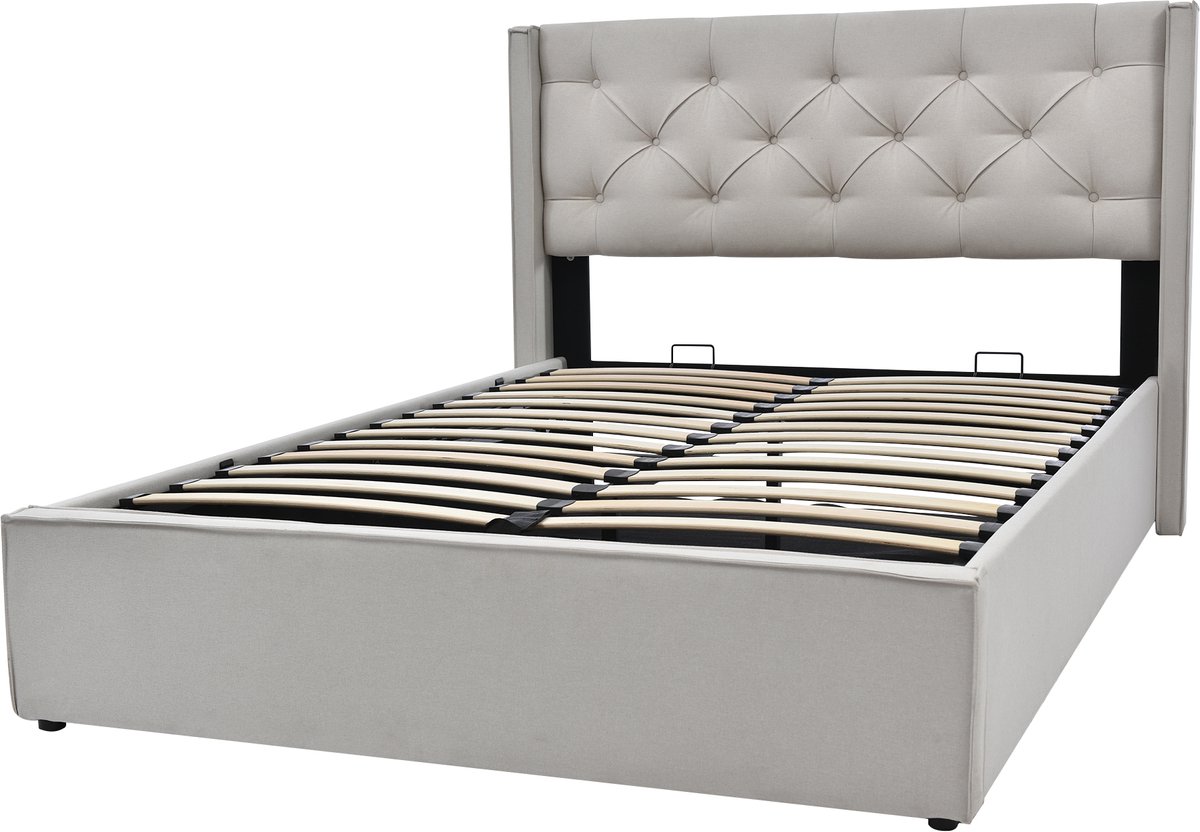 COVREO Bedframe 140x200 cm, hellgrijs, met opbergruimte, zonder matras