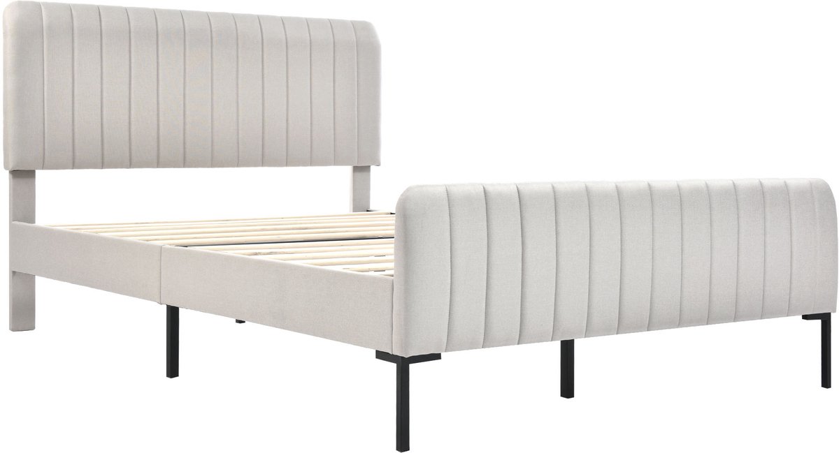 COVREO Bedframe 140x200 cm - grijs-beige, verstelbaar hoofdeind, zonder matras