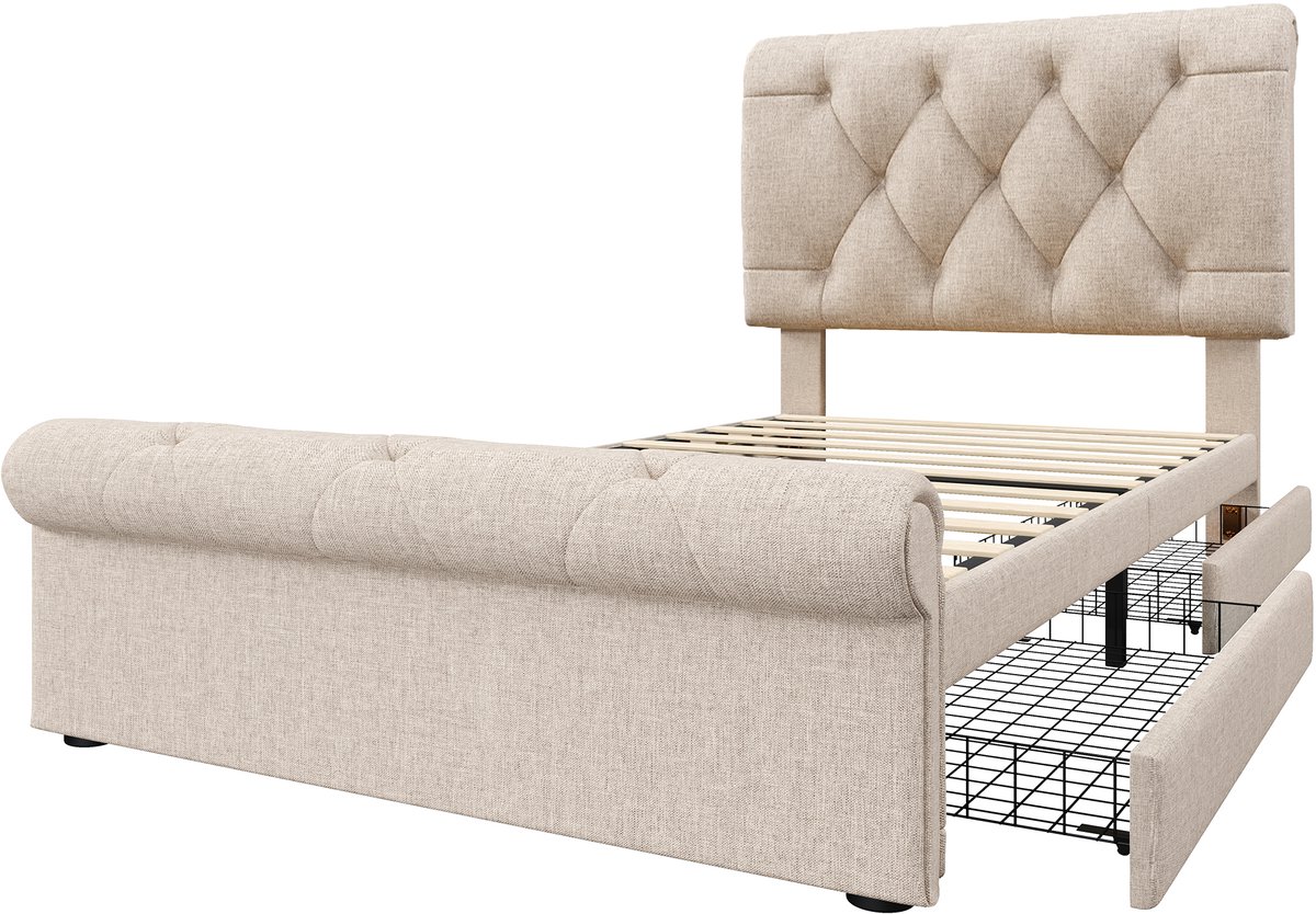 COVREO Bedframe 90x200 cm naturel, met opbergruimte, zonder matras
