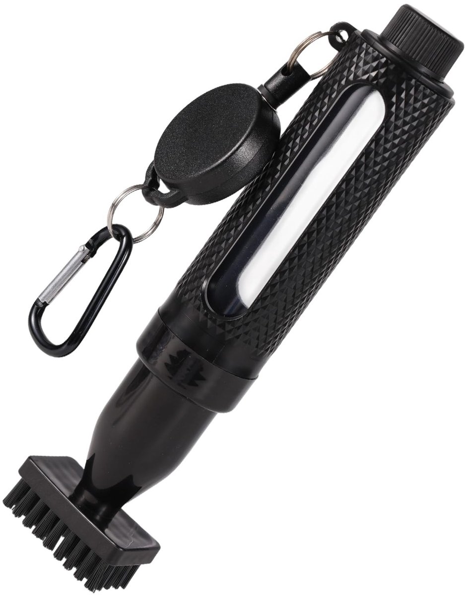 Dailygoods- Reinigingsborstel Golfclubs - Lekvrij Reinigingsgereedschap - Golf Borstel - Karabijnhaak - Intrekbaar Snoer - Zwart, Roestvrij Staal - Golfborstel