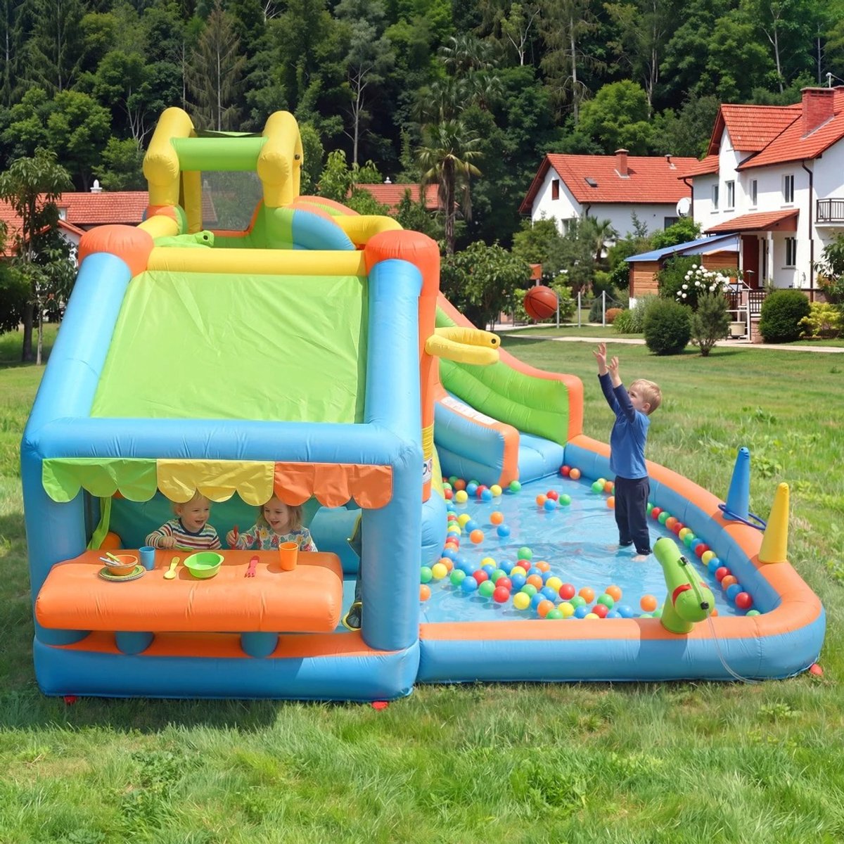 Velmio Multifunctioneel Springkasteel met Waterglijbaan & Waterspeelpark - Springkussen - Ballenbak - Zwembadspel - Waterspeelgoed buiten - Waterpark - Water speelgoed - Opblaasbaar zwembad - Zomer - Zomervakantie - Kinderfeest - Kinderverjaardag – foto 6