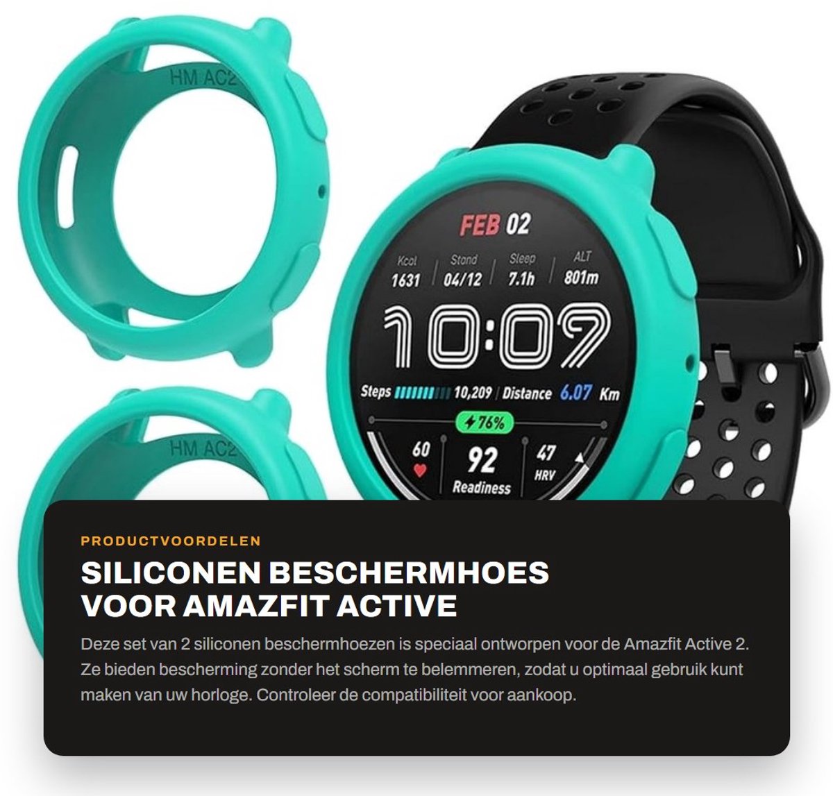 Dailygoods - Siliconen Beschermhoes voor Amazfit Active 2 - 2 Stuks