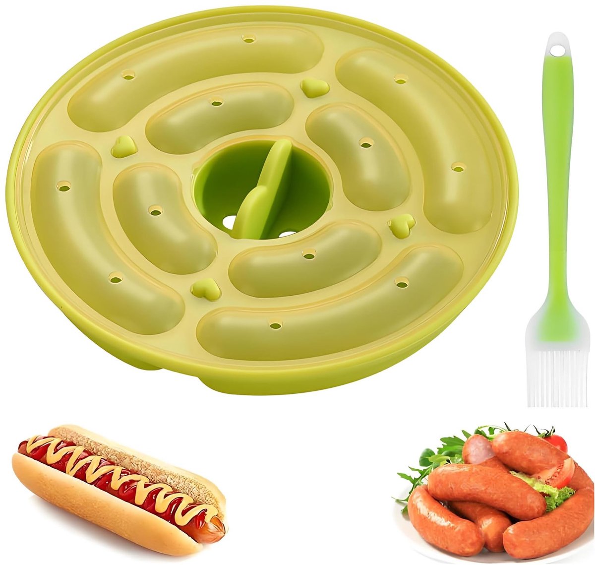 Dailygoods- Worstvorm met Deksel - Siliconen Bakvorm voor Hotdogs - Flexibele Anti-aanbakvorm - Inclusief Siliconen Miniborstel - Hittebestendig en Duurzaam